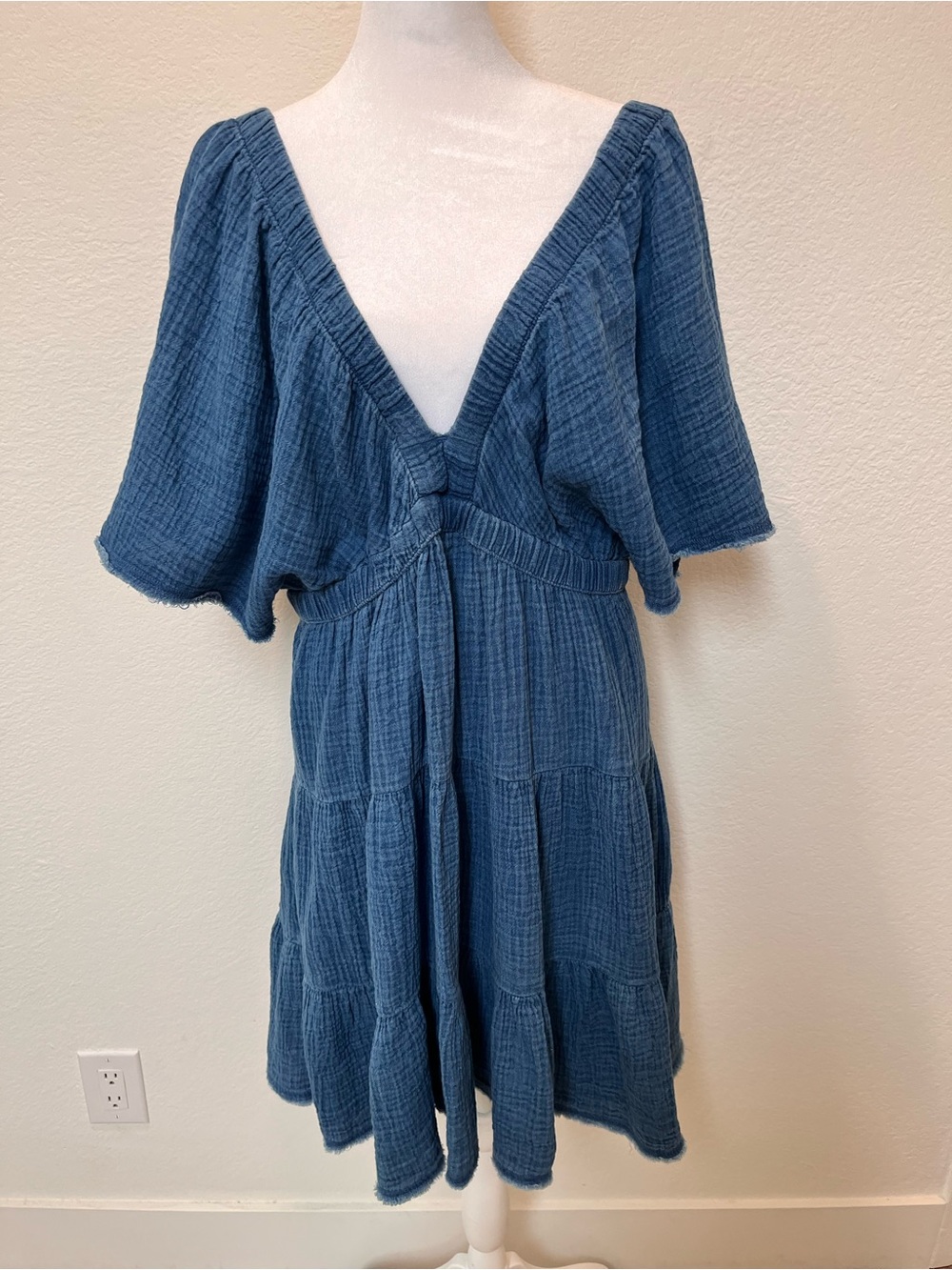 aerie Blue Gauze V‑Neck Mini Dress